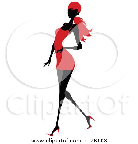 Royalty-Free (RF) Clipart Illustration of a Sexy Lady In Red, Strutting In A Dress - Version 5 by OnFocusMedia