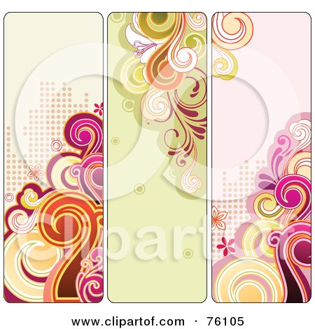 Royalty-Free (RF) Clipart Illustration of a Digital Collage Of Three Funky Retro Swirly Halftone Vertical Banners by OnFocusMedia