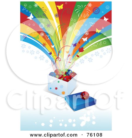 Royalty-Free (RF) Clipart Illustration of a Funky Christmas Background Of Butterflies And Fireworks Exploding From A Box Of Holly And Baubles by Eugene