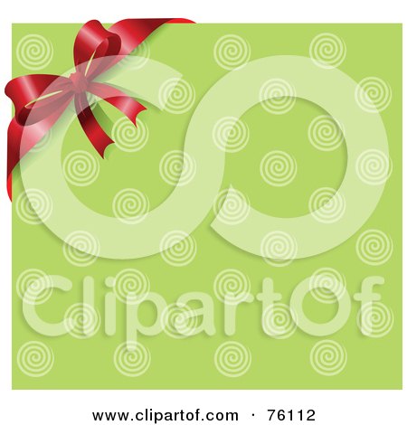 Royalty-Free (RF) Clipart Illustration of a Retro Green Circle Background With A Red Corner Ribbon And Bow by Pushkin