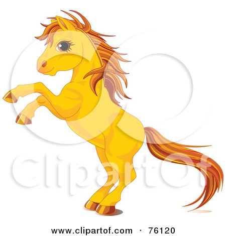 Royalty-Free (RF) Clipart Illustration of a Rearing Yellow Horse With Golden Hooves And Hair by Pushkin