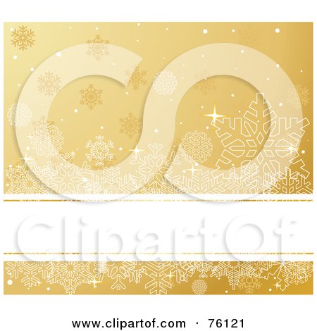 Royalty-Free (RF) Clipart Illustration of a Gold Snowflake Background With A White Text Bar by Pushkin