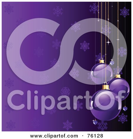 Royalty-Free (RF) Clipart Illustration of a Purple Snowflake Background With Shiny Christmas Baubles by Pushkin