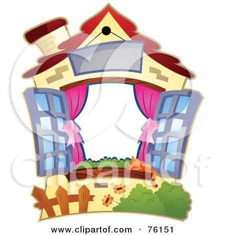 Royalty-Free (RF) Clipart Illustration of a Cute House With Shutters Frame by BNP Design Studio