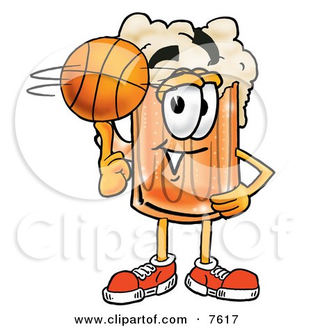 Clipart Picture of a Beer Mug Mascot Cartoon Character Spinning a Basketball on His Finger by Mascot Junction