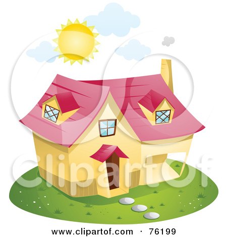 Royalty-Free (RF) Clipart Illustration of a Summer Sun Beaming Over A Home by BNP Design Studio