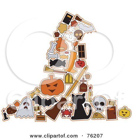 Royalty-Free (RF) Clipart Illustration of a Collage Of Halloween Icons Forming A Witch Hat by BNP Design Studio