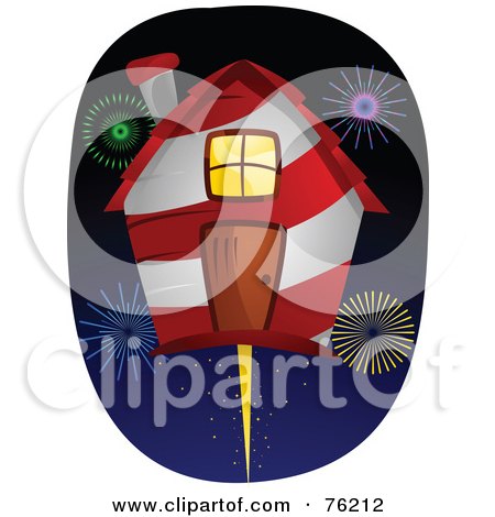 Royalty-Free (RF) Clipart Illustration of a Unique Birdhouse With Fireworks by BNP Design Studio