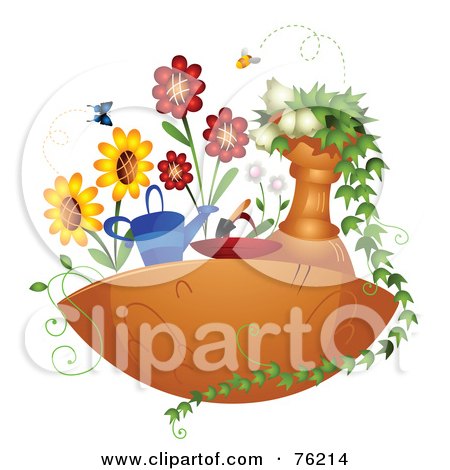 Royalty-Free (RF) Clipart Illustration of a Floating Garden With Butterflies, Bees And Flowers by BNP Design Studio