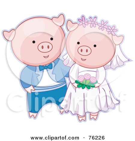 Royalty-Free (RF) Clipart Illustration of a Happy Pig Bride And Groom Getting Married by BNP Design Studio