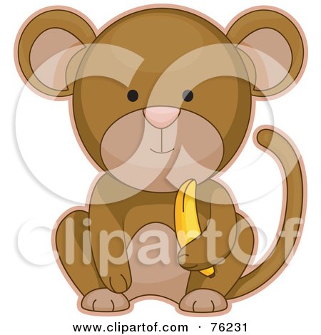 Royalty-Free (RF) Clipart Illustration of a Cute Baby Monkey Sitting With A Banana by BNP Design Studio