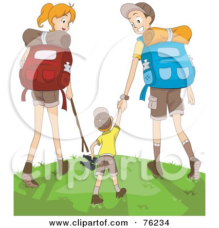 Royalty-Free (RF) Clipart Illustration of a Mom, Dad And Son Hiking To The Top Of A Hill by BNP Design Studio