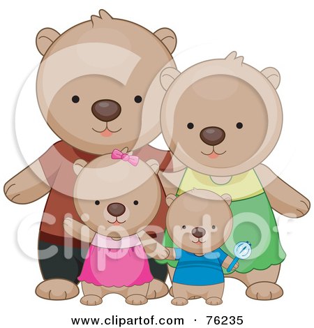 Royalty-Free (RF) Clipart Illustration of a Happy Bear Family Standing Together by BNP Design Studio