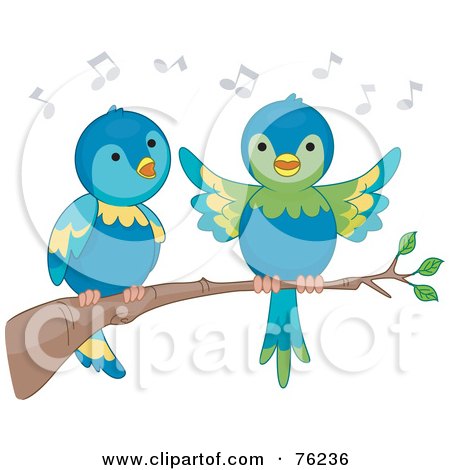 Royalty-Free (RF) Clipart Illustration of a Parrot Pair Singing On A Branch by BNP Design Studio