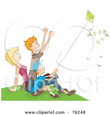 Royalty-Free (RF) Clipart Illustration of a Mom, Dad And Boy Flying A Kite On A Hill by BNP Design Studio