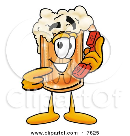 Clipart Picture of a Beer Mug Mascot Cartoon Character Holding a Telephone by Mascot Junction