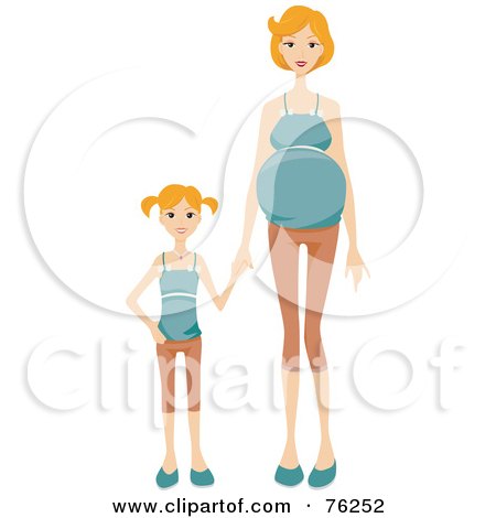 Royalty-Free (RF) Clipart Illustration of a Little Girl Holding Hands With Her Pregnant Mother by BNP Design Studio
