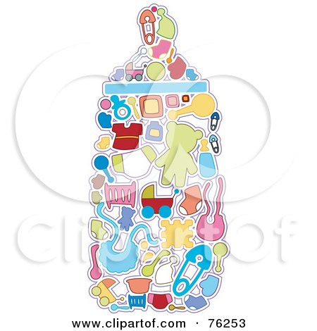 Royalty-Free (RF) Clipart Illustration of a Collage Of Baby Icons Forming A Bottle by BNP Design Studio