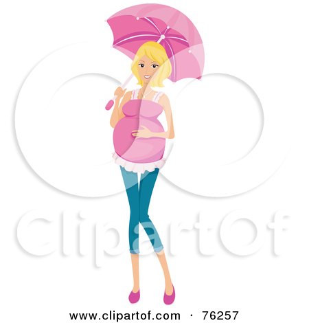 Royalty-Free (RF) Clipart Illustration of a Pretty Blond Pregnant Woman Walking With An Umbrella by BNP Design Studio