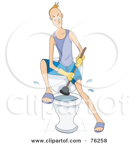Royalty-Free (RF) Clipart Illustration of a Man Angrily Plunging A Toilet by BNP Design Studio