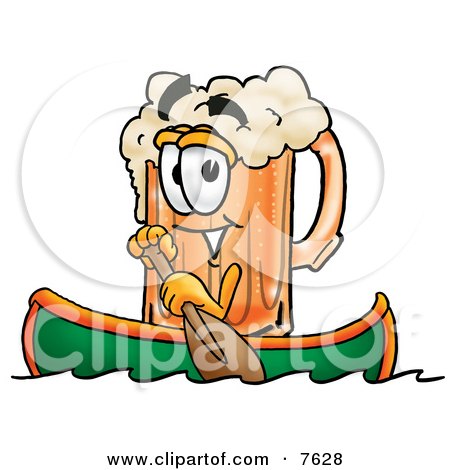 Clipart Picture of a Beer Mug Mascot Cartoon Character Rowing a Boat by Mascot Junction
