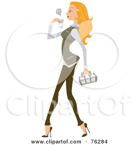 Royalty-Free (RF) Clipart Illustration of a Pretty Blond Woman Carrying Coffees by BNP Design Studio