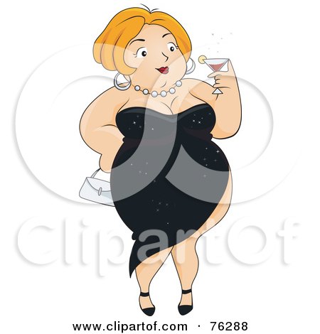 Royalty-Free (RF) Clipart Illustration of a Pleasantly Plump Woman In A Sexy Black Dress, Sipping A Drink by BNP Design Studio