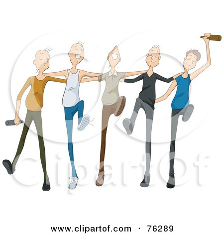 Royalty-Free (RF) Clipart Illustration of a Group Of Drunk Young Men Drinking And Dancing by BNP Design Studio