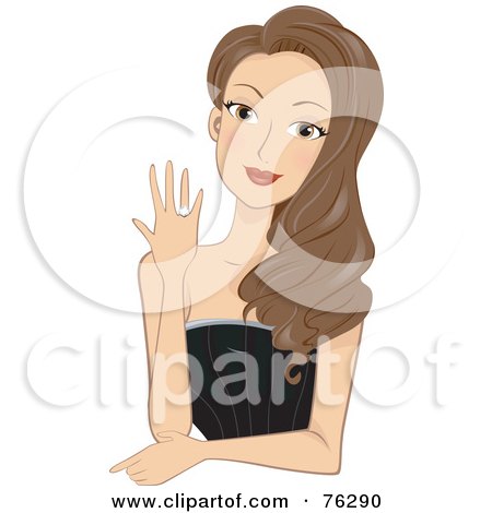 Royalty-Free (RF) Clipart Illustration of a Stunning Brunette Woman Showing Her Engagement Ring by BNP Design Studio