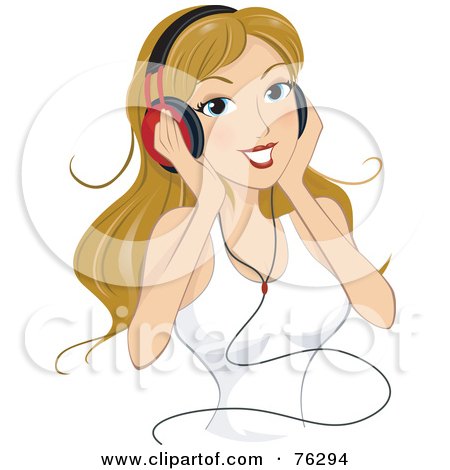 Royalty-Free (RF) Clipart Illustration of a Young Blond Woman Listening To Music Through Headphones by BNP Design Studio