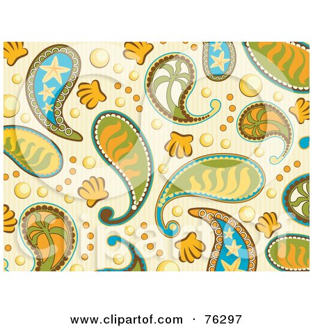 Royalty-Free (RF) Clipart Illustration of a Beach Seamless Paisley Background Pattern by BNP Design Studio