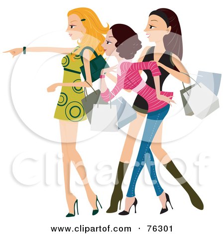 Royalty-Free (RF) Clipart Illustration of a Group Of Stylish Young Ladies Getting Excited And Shopping by BNP Design Studio