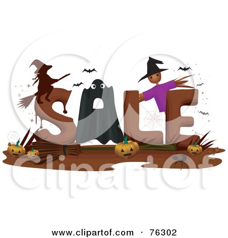 Royalty-Free (RF) Clipart Illustration of The Word Sale With Halloween Items by BNP Design Studio