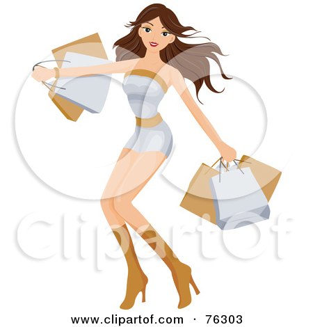 Royalty-Free (RF) Clipart Illustration of a Sexy Brunette Woman With Shopping Bags In Hand by BNP Design Studio