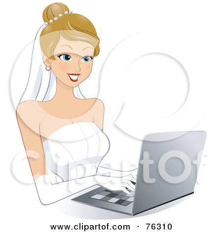 Royalty-Free (RF) Clipart Illustration of a Beautiful Young Bride Shopping Online by BNP Design Studio