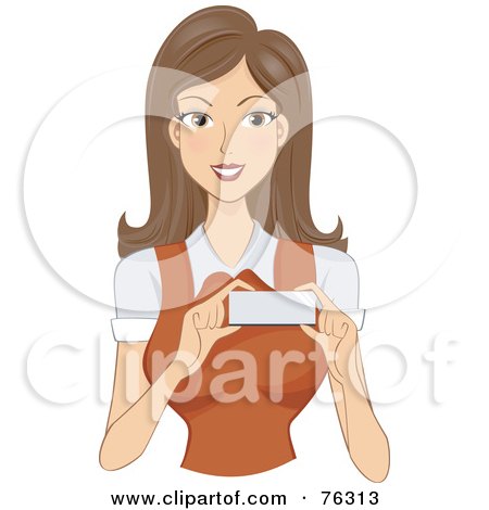 Royalty-Free (RF) Clipart Illustration of a Brunette Businesswoman Holding A Name Tag by BNP Design Studio