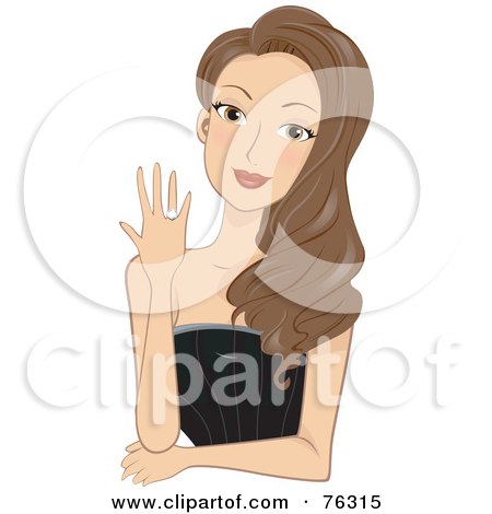 Royalty-Free (RF) Clipart Illustration of a Stunning Brunette Lady Showing Her Engagement Ring by BNP Design Studio