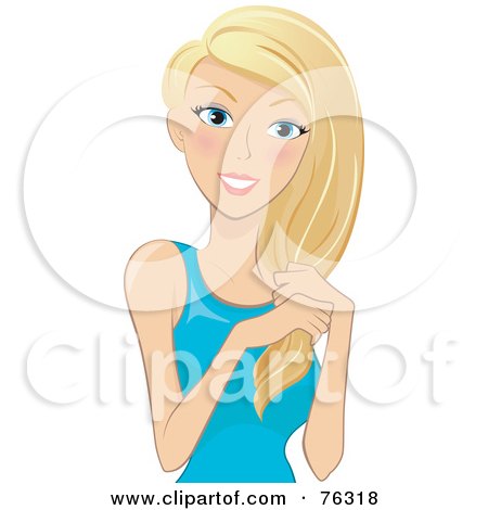 Royalty-Free (RF) Clipart Illustration of a Young Blond Woman Touching Her Hair by BNP Design Studio