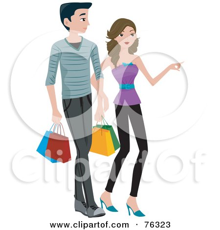 Royalty-Free (RF) Clipart Illustration of a Young Couple Shopping With Bags by BNP Design Studio