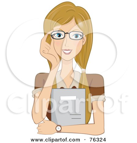 Royalty-Free (RF) Clipart Illustration of a Dirty Blond Lady Adjusting Her Glasses And Holding A Folder by BNP Design Studio