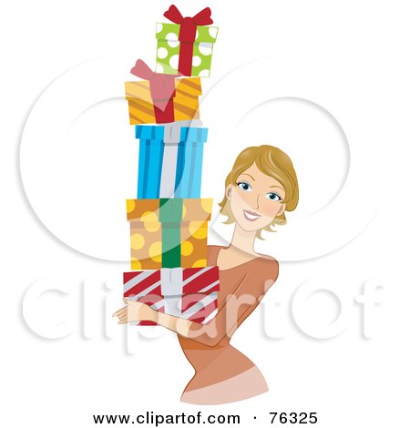 Royalty-Free (RF) Clipart Illustration of a Dirty Blond Woman Carrying A Stack Of Gifts by BNP Design Studio