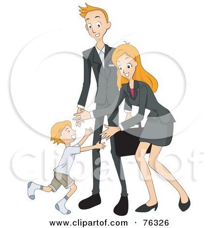 Royalty-Free (RF) Clipart Illustration of a Boy Running To Greet His Mom And Dad After Work by BNP Design Studio
