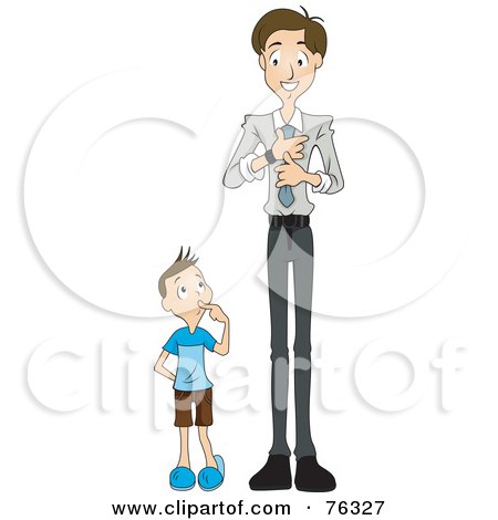 Royalty-Free (RF) Clipart Illustration of a Boy Watching His Dad Put On A Tie by BNP Design Studio