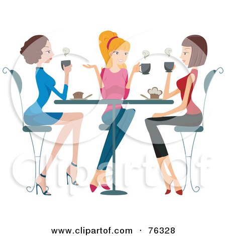 Royalty-Free (RF) Clipart Illustration of a Group Of Young Ladies Chatting Over Coffee by BNP Design Studio