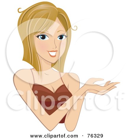 Royalty-Free (RF) Clipart Illustration of a Young Blond Woman Holding Out Her Hands by BNP Design Studio