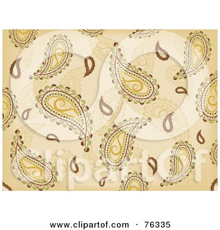 Royalty-Free (RF) Clipart Illustration of a Brown And Beige Seamless Paisley Background Pattern by BNP Design Studio