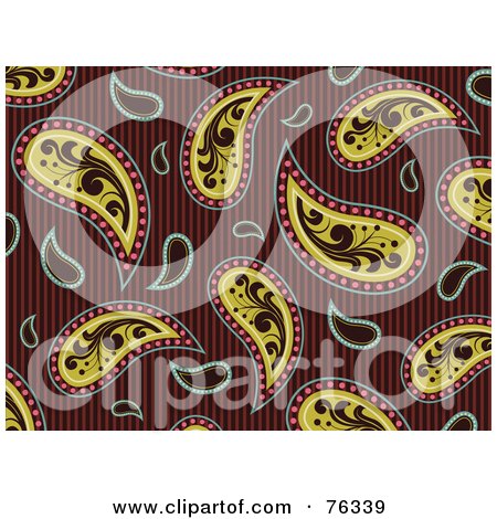 Royalty-Free (RF) Clipart Illustration of a Brown And Yellow Seamless Paisley Background Pattern by BNP Design Studio