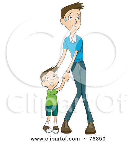 Royalty-Free (RF) Clipart Illustration of a Scared Boy And Father Holding Hands by BNP Design Studio