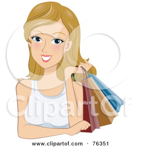 Royalty-Free (RF) Clipart Illustration of a Young Blond Woman Holding Shopping Bags Over Her Shoulder by BNP Design Studio