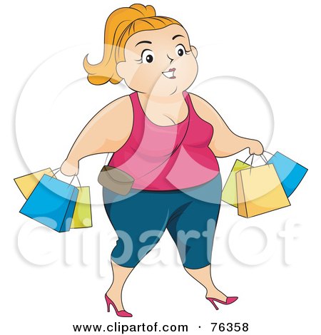 Royalty-Free (RF) Clipart Illustration of a Pleasantly Plump Woman Shopping And Carrying Bags by BNP Design Studio